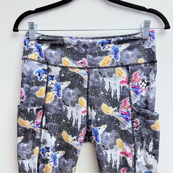 Rainbow Rules Watercolor Halloween Mickey and Minnie Magic Broomstick Leggings - Picture 4 of 9